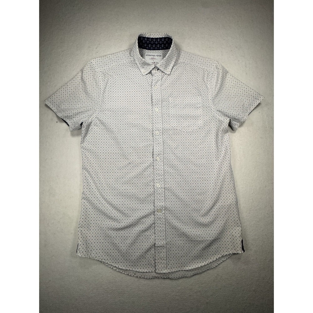 International Report 4-Way Stretch Shirt Small White Blue Pattern Short Sleeve